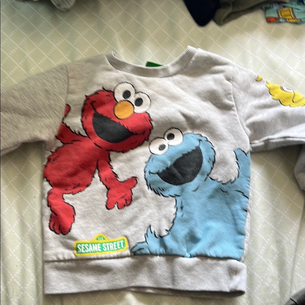 Sesame Street Gray and Red sweater Elmo and Cookie Monster